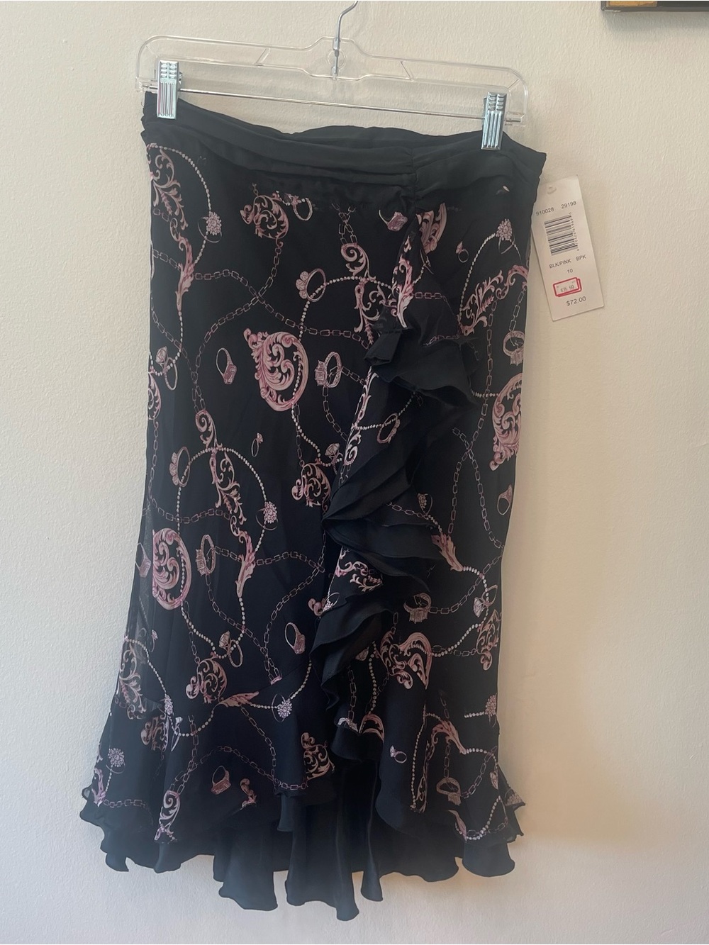 NWT Allison Taylor Y2K Deadstock Silk Jewel Print Ruffle MIDI skirt Mcbling 10